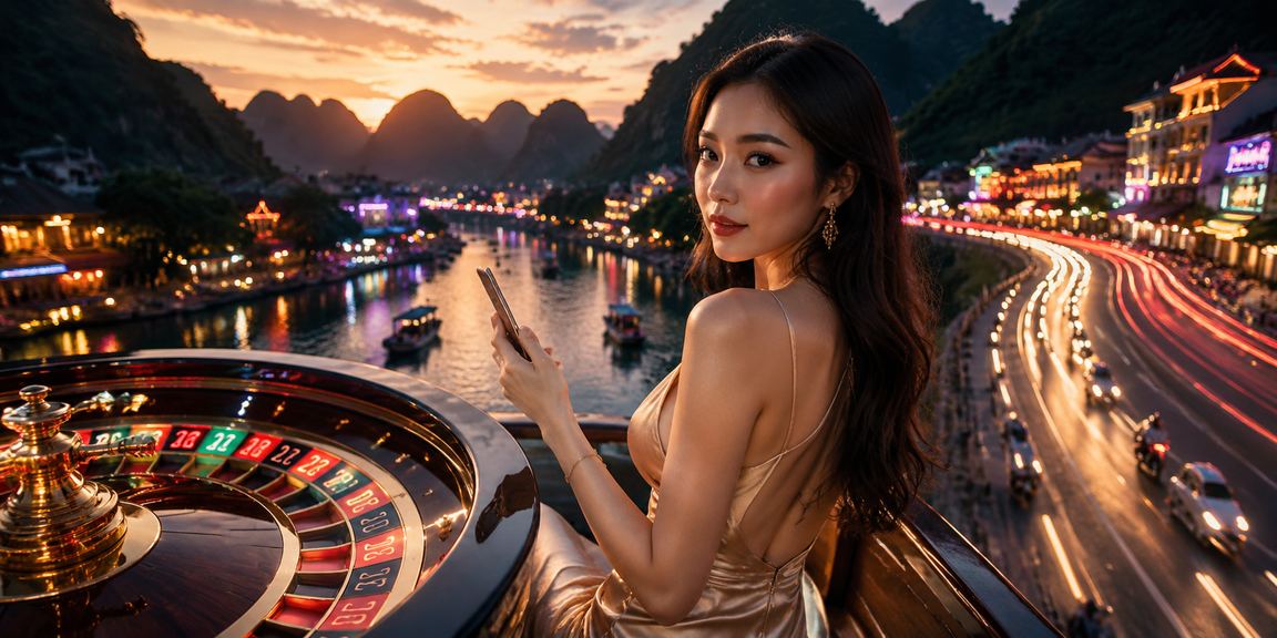 Không khí roulette neon sôi động tại Ninh Bình với ánh đèn đặc trưng của casino trực tuyến